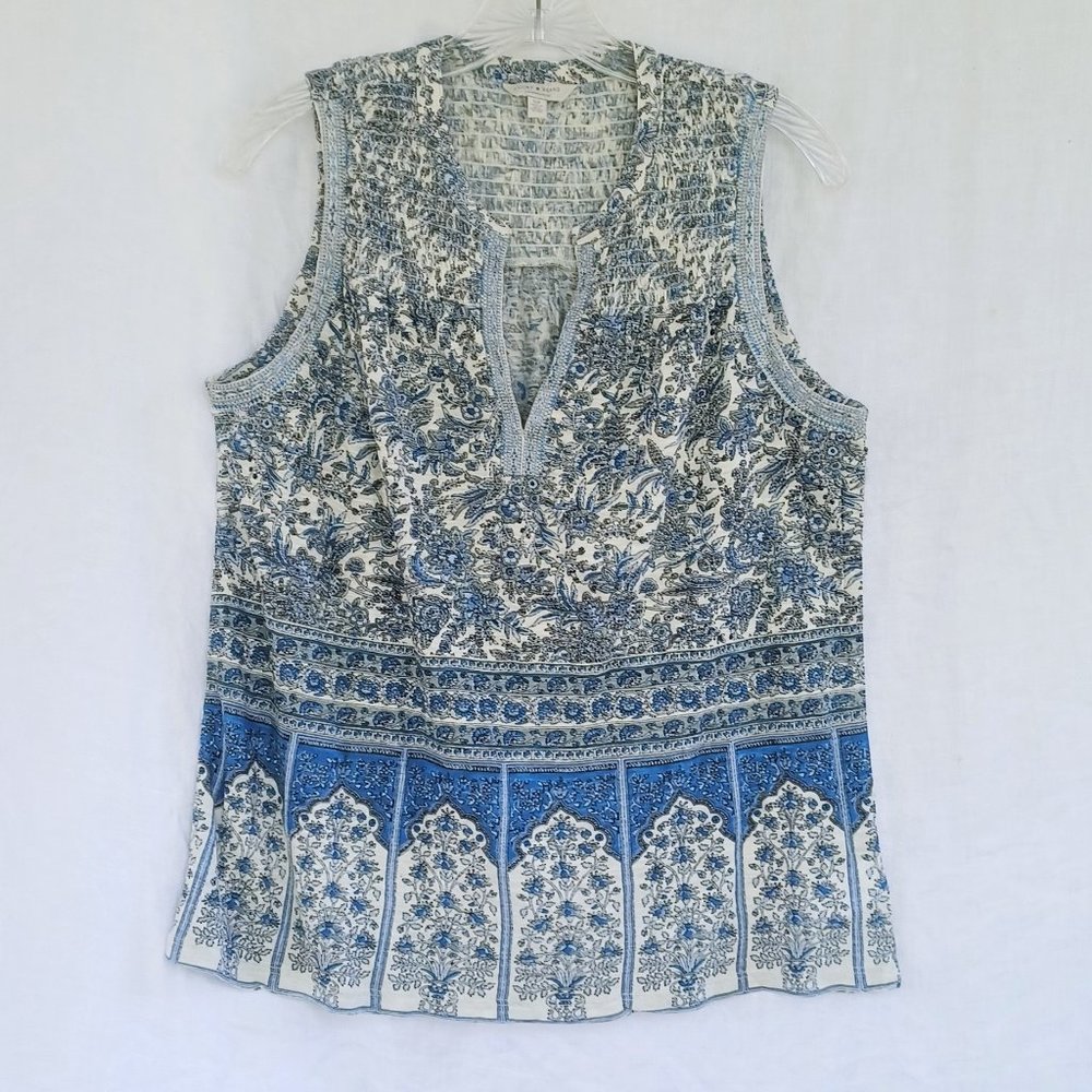 Lucky Brand floral paisley embroidered boho v-neck tank top